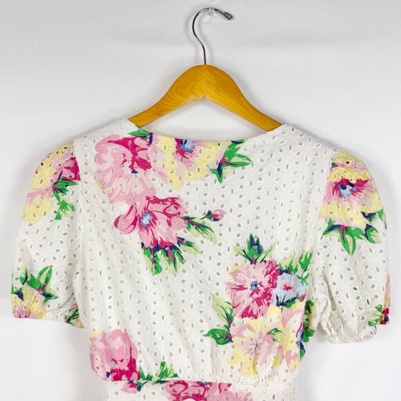 Slate & Willow Women's Floral Tie Peplum Top Small White Multicolored - Picture 10 of 16
